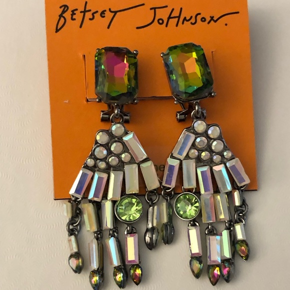 Betsey Johnson Silver Tone Skeleton Hand Drop Earrings Crystal Accents NWT - Picture 5 of 16
